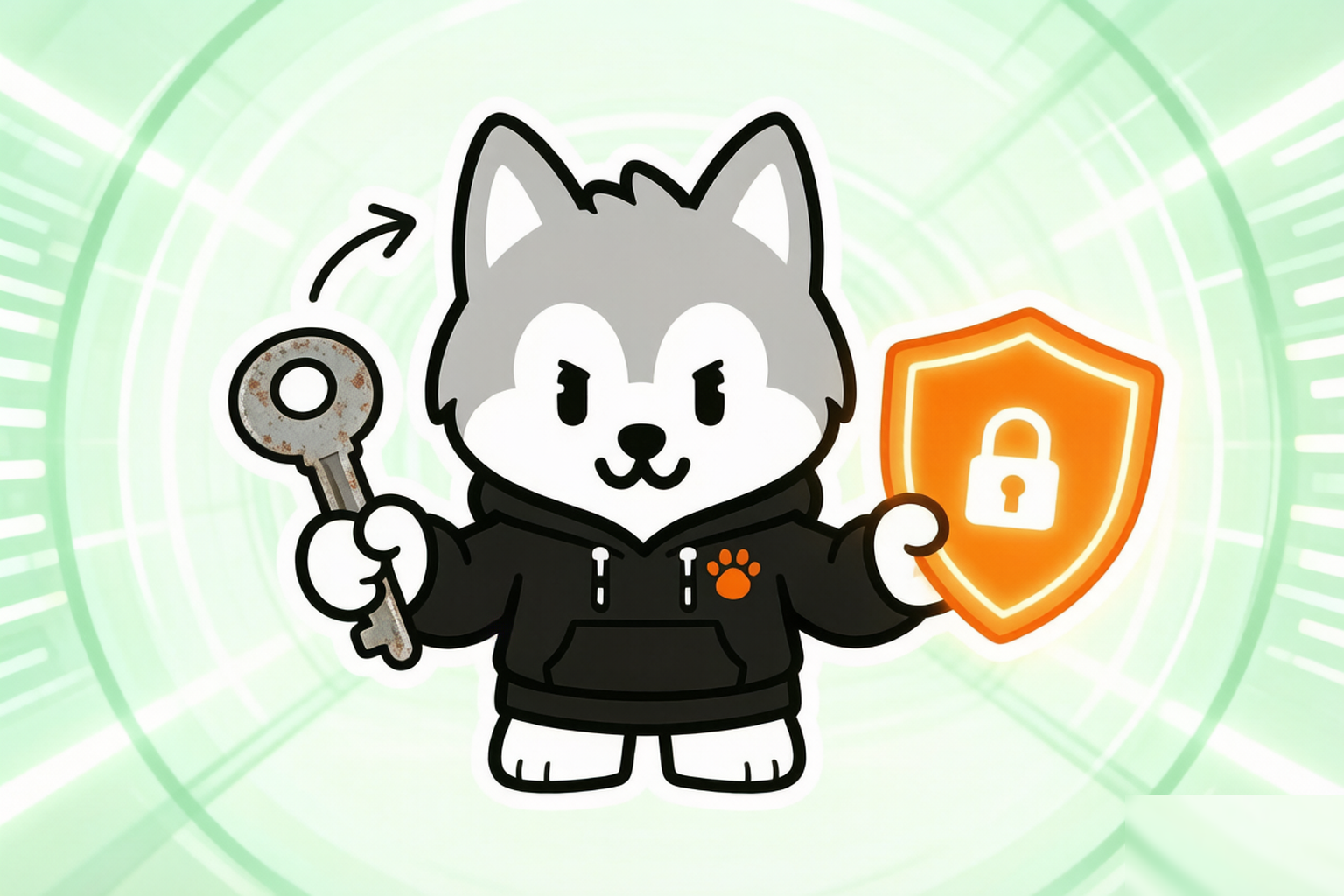 加瓦狗左爪旧钥匙代表旧名 SSL，右爪橙色盾牌代表实际干活的 TLS
